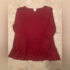 J. Crew Red Long Sleeve Peplum Blouse